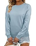 Bingerlily Womens Casual Long Sleeve Sweatshirts Crew Neck Relaxed Fit Tops Cute Pullovers Light Blue