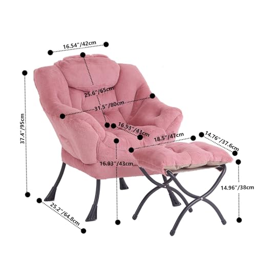 Image of Tiita Lazy Chair with Ottoman, Pink Modern Large Accent Armchair, Comfy Leisure Sofa Reading Chair with Footrest for Bedroom, Living Room, Dorm Rooms, Garden, Plush Dark Pink