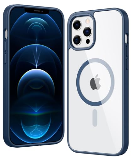 Image of FNTCASE for iPhone 12 Pro-Max Case: Clear Magnetic Phone Cases Compatible with Magsafe Slim Anti Yellowing Military Grade Drop Protection Rugged Protective Transparent Cell Phone Cover (B-Blue)