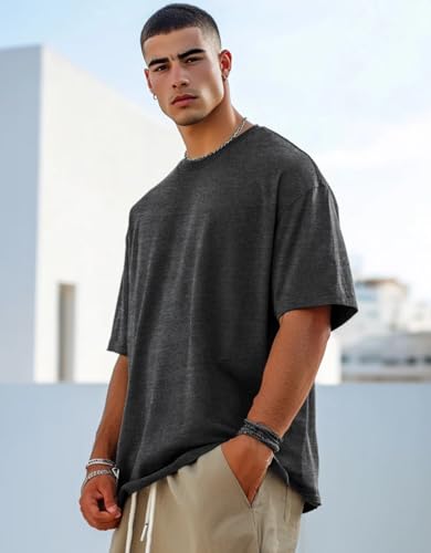 Image of Veirdo Oversized Baggy Fit Drop Shoulder Half Sleeves Round Neck Solid Pure 100% Cotton T-Shirt for Men (Available in White, Black, Mustard, Maroon, Green, Lilac, Navy, Red Color)