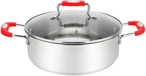 Olla de cazuela de acero inoxidable: horno holandés de acero metálico - Olla de ebullición media para sopa, espaguetis, estofado - Olla de cocción