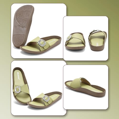 Image of Women Fashion Cross Strap Sliders with Crystal Buckle | Stylish Casual Slip-On Sandals for Women | Lightweight Comfort Slides Everyday Wear