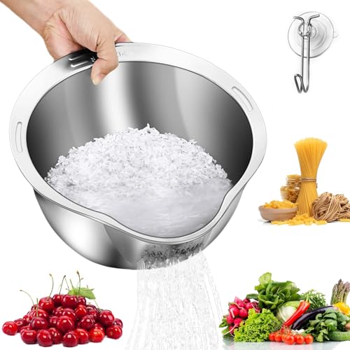 Acero Inoxidable para Lavar Arroz, lavado Arroz Acero Inoxidable, Lavado de Arroz de Acero Inoxidable, Resistente y Duradero para Lavar y Escurrir Arroz, Frutas, Verduras, Cereales, Legumbres, etc