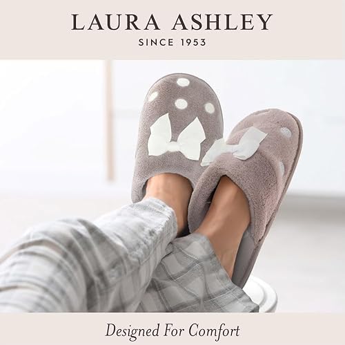 Image of Laura Ashley Ladies Embroidered Soft Terry Scuff Slipper