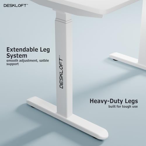 Image of Height Adjustable Electric Desk Table | Motorized Sit Stand Workstation with Walnut Wood Grain Desktop | Ergonomic Computer Table for Home Office (White Frame & White Top, 1200 x 600 mm)