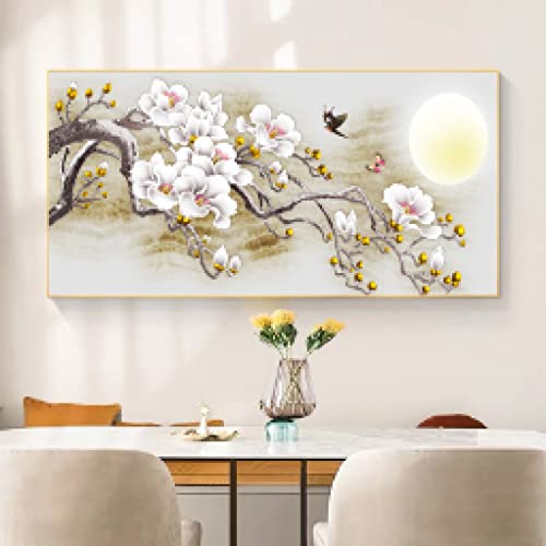 Peinture toile paysage fleurs décoration salon chambre 70x140cm