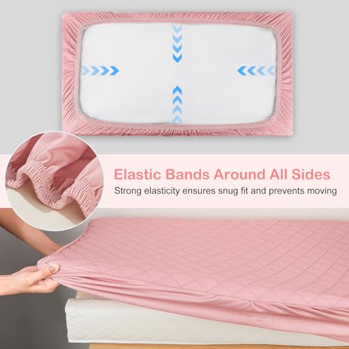 Image of FIOBEE Changing Pad Cover Waterproof 2 Pack Quilted Diaper Change Table Sheets Breathable & Ultra Soft for Newborn Baby Boys Girls Fitted Changer Pads 32 inchx 16 inch, Pink