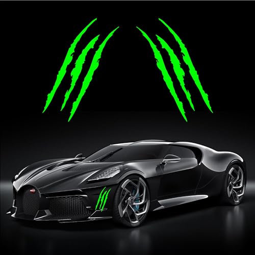 CustomDecal US (M79) Monster Decals - 2 pcs Premium Vinyl Car Stickers, Monster Claw Scratch Stripe Stickers for Sports Cars, SUV Pickup Truck Window Motorcycles - Unique Design - Lime Green