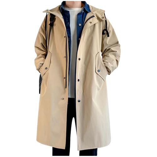 Gabardina larga para hombre, chaqueta de entretiempo con capucha, monocolor, manga larga, chaqueta de ocio, chaqueta larga de otoño, corte holgado, chaqueta de negocios, moderna, con cremallera Gabardina larga para hombre, chaqueta de entretiempo con capucha, monocolor, manga larga, chaqueta de ocio, chaqueta larga de otoño, corte holgado, chaqueta de negocios, moderna, con cremallera