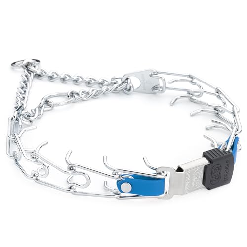 Herm Sprenger Chrome Plated Steel Dog Collar with Quick Release ClicLock Buckle and Biothane Insert Training Collar for Dogs Made in Germany (Cerulean Blue, 22in x 3.0mm(Neck Size up to 18-19in))