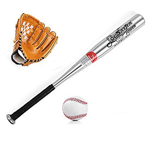 子供専用野球3点セット 少年軟式アルミ合金バット+標準9号野球+ 軟式野球用グローブ 衝撃吸収 滑り止め 左手 携帯用袋付き 子供プレゼント 子供用(小学生用4-10歳) 練習用 (ブラウン)