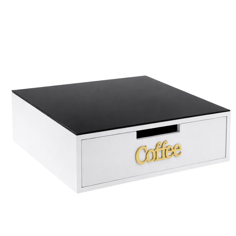 Porta Capsule e Cialde Caffè in Bambù e Vetro Nero – Cassetto 3 Scomparti Organizer Capsule e Cialde (scritta nera)