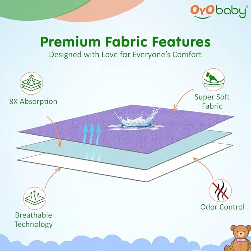 Image of OYO BABY Combo Pack of 2 Medium Baby Dry Sheets 100x70 cm | Waterproof Mattress Protectors | Quick Dry, Extra Absorbent, Breathable | Perfect for 0-12 Months Babies - Violet