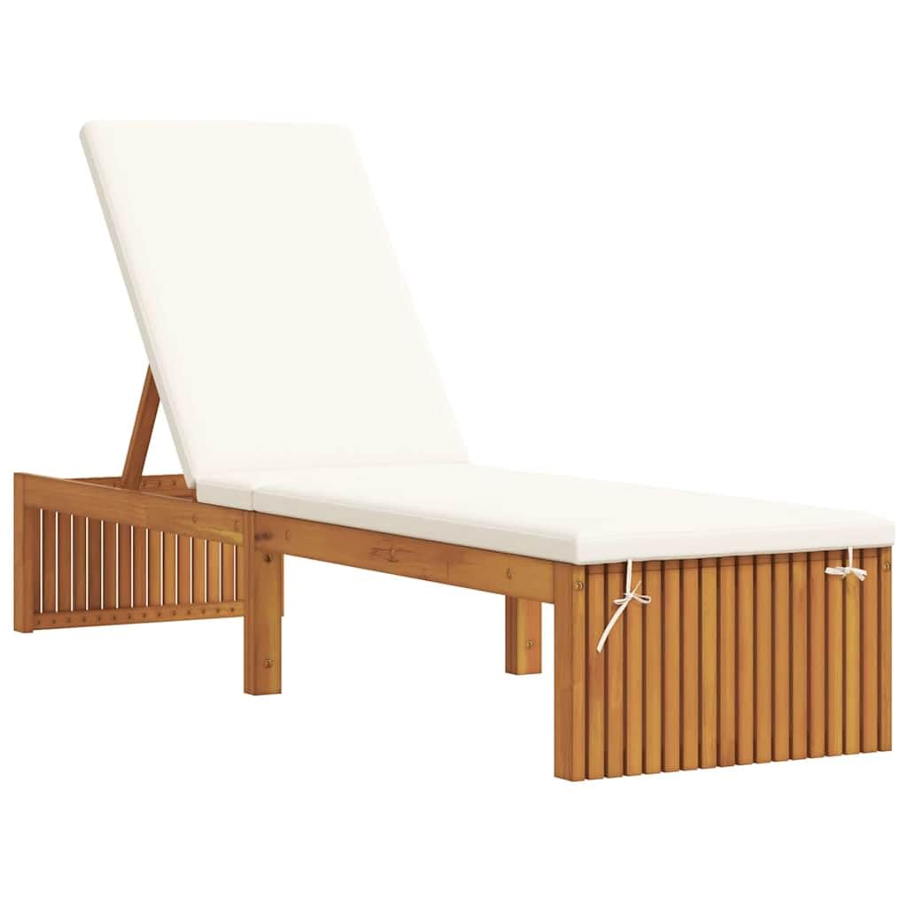 Chaise Longue de Jardin en Bois d'Acacia Massif et Coussin Confort - 200x55x94 cm