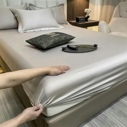Sábana Ajustable de algodón Suave de Lujo con Bandas elásticas Funda de colchón 400T Antideslizante Lavable a máquina 140/160/180/200 cmgris-2x-