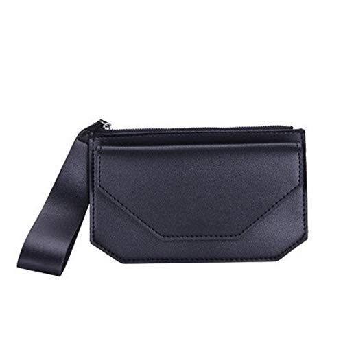 Preisvergleich Produktbild NOLOGO Wallet Volltonfarbe Damen das Armband Kupplungstasche Mode Reißverschlussmappe Ledergeldbörse (Color : Black)