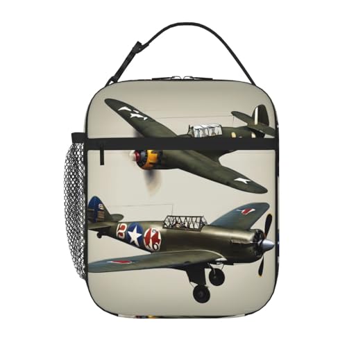 World War 2 Aircraft Airplane02 Print Lunch Bag for Office Work Picnic Insulated Lunch Box Reusable Lunchbox Bag for Adults