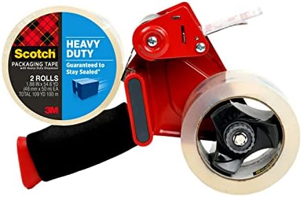 Scotch Heavy Duty Shipping Packing Tape, Clear, Shipping and Packaging Supplies, 1.88 in. x 54.6 yd., 2 Tape Rolls with 1 Heavy Duty Dispenser