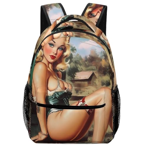 1950s Vintage Pin-up-Girls Letter Mail Box Funny Backpack Casual Daypack Lightweight Shoulders Bag for Men Women Cute Print