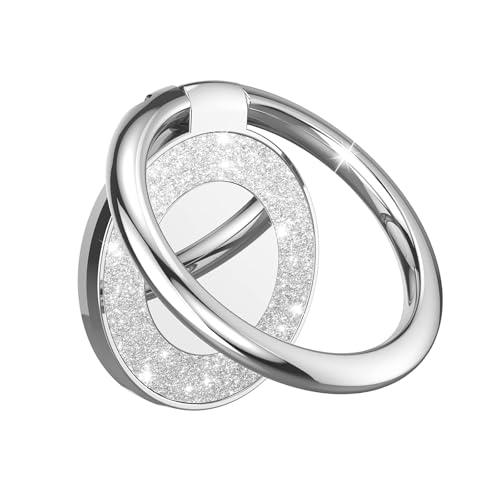 Winerstony Cell Phone Ring Holder Finger Kickstand - 360 Degree Rotation Metal Ring Grip for Magnetic Car Mount Compatible with iPhone, Samsung, All Smartphone. (Glitter Silver)