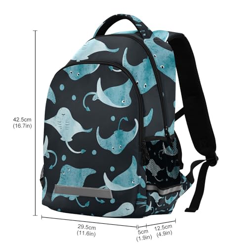 Watercolor Stingray Fish Backpack Lightweight Travel School Backpack Laptop Notebook Tablet School Bag with Reflective Stripes3