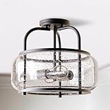 Tawson Elisha - Lámpara de techo semiempotrable de 2 luces con pantalla de cristal de semilla, sin