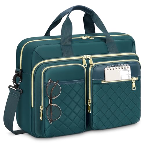 RAINSMORE Maletin Portatil 17.3 pulgadas Grande Bolso para Ordenador Portatil Mujer Bolso Maletin Trabajo Portadocumentos Mujer para Trabajo Oficina Universidad Profesora Verde Oscuro