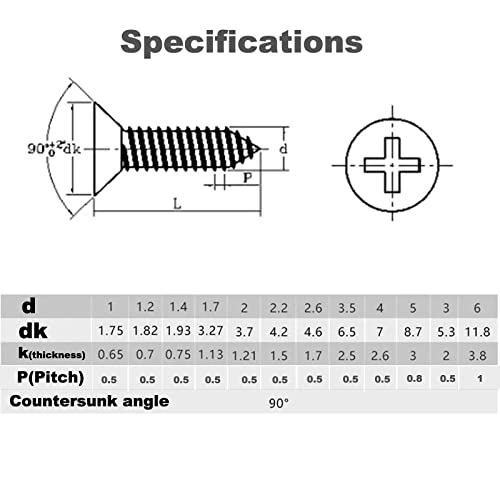 M5 x 25mm Self Tapping Screws, Phillips Flathead 304 Stainless Steel Screws, Fasteners Bolts for Plastic Wood Furniture and Drywall 50 Pcs