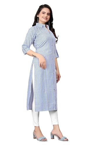 Image of Women Striped Cotton Straight Kurta (Pink)