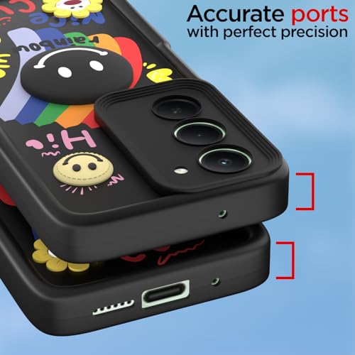 Image of Pikkme Back Cover for Redmi 15 5G | Soft Silicone| Cute Rainbow Smile & 3D Cartoon Flower Design | Shockproof Raised Camera Protection Bumper Case (Black)