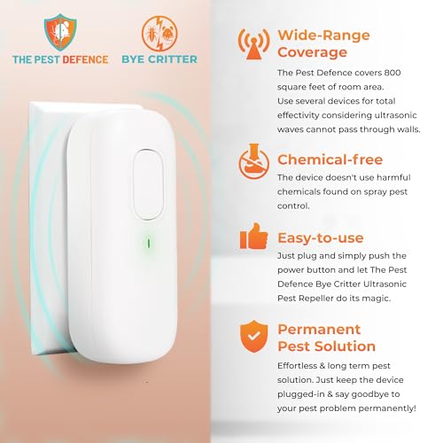 pest defence ultrasonic pest repeller bye critter ultrasonic pest repeller plug-in mouse repellent for home  repels mice spiders rodents cockroaches and ants  eco-friendly chemical-free