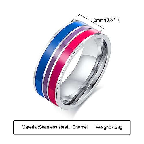 Unisex Stainless Steel 8mm Unique Cool Enamel Rainbow Stripes Homosexuals LGBT Gay Pride Ring Eternity Couple Wedding Band2