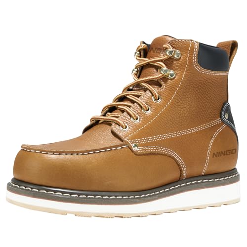 HISEA NINGO Work Boots For Men,6' Soft Toe Mens Works Boots,Water Resistant Slip Resistant Industrial & Construction Work Shoes Size 10