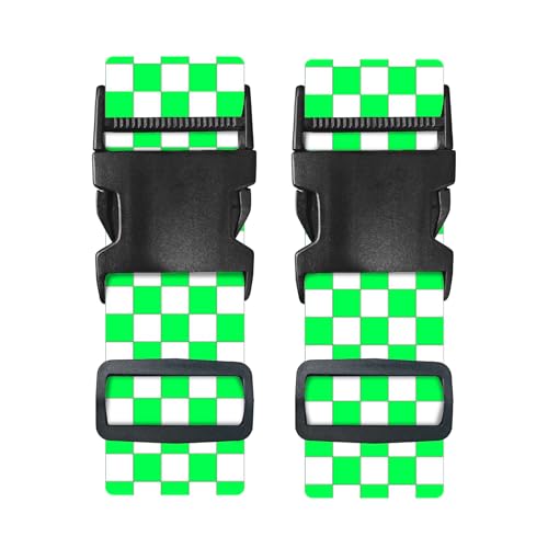 Image of Nuxovilar Luggage Straps Set for Suitcase 1.96x71in Polyester | Cargo Strap Travel Belt Security Buckle Band Sports Themed Trip Family Vacation Gym (Green Checkerboard)