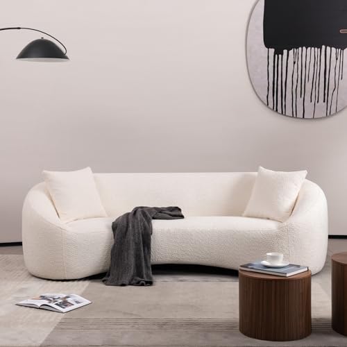 Image of 93.31 inch Curved Boucle Sofa Set, 3-Seater with 2 Accent Chairs