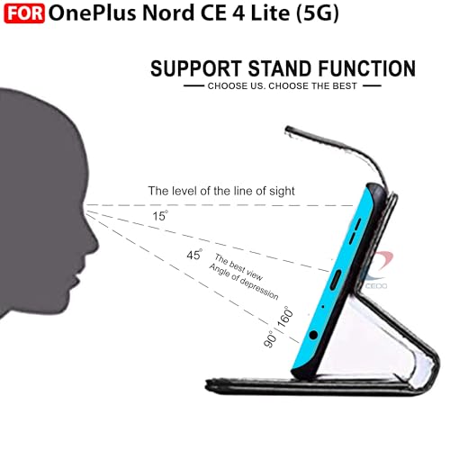 Image of CEDO Flip Cover for OnePlus Nord CE 4 Lite / CE4 Lite (5G) | Leather Finish | Inside Pockets & Inbuilt Stand | Shockproof Wallet Style Magnetic Closure Back Case Flipcover (Black)