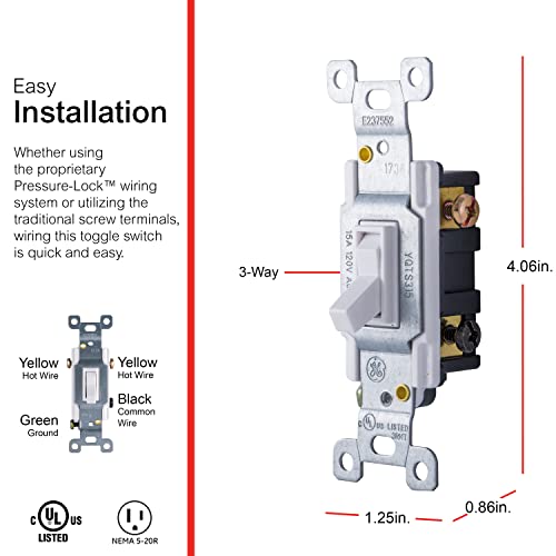 Ge 3-Way Grounding Toggle Switch, 5 Count, In Wall On/Off Fan & Light Replacement, 15 Amp, Great For Home, Office & Kitchen, Ul Listed, White, 44030 (Pack Of 1) #TOP1