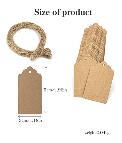 LICHUANUK 100 Stk. Geschenkanhänger aus Kraftpapier Geschenkanhänger mit 20 Meter natürlicher Juteschnur für Bastelverpackungen (3 cm x 5 cm)