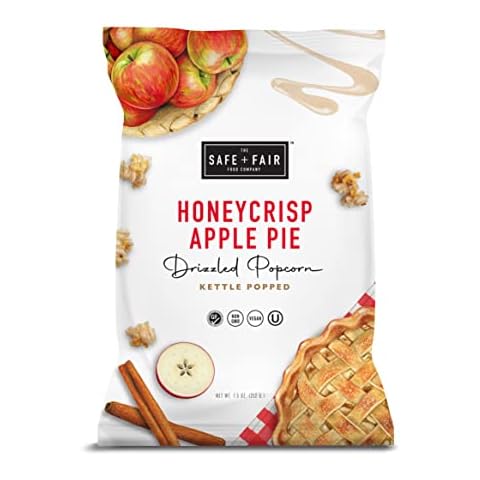 Safe and Fair Drizzled Popcorn - Gluten-Free, Dairy Free and Vegan Snack - Free From Top 9 Allergens and Artificial Ingredients – Non GMO, Plant Based Kettle Popped Corn (Honeycrisp Apple Pie, 7.5 Ounce (Pack of 1)) Cover