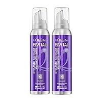 L’Oréal Paris Elvital Styliste Schaumfestiger, Haarschaum für XXL-Volumen, Anti-Platt Effekt und ultra starken Halt, Haar Styling Mousse ohne Parabene, Volume-Collagen, Elvital Styliste, 2 x 150ml