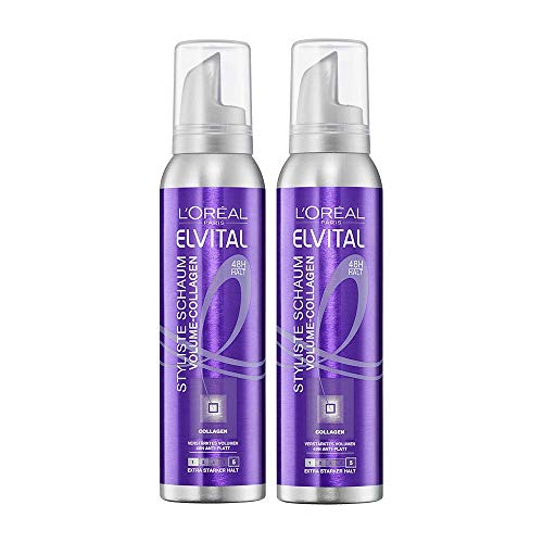 L'Oréal Paris Elvital Styliste schuimversterker, XXL-volume en anti-plat-effect, ultra-sterke grip, zonder parabenen, schuimvaste volumecollageen, 2 x 150 ml