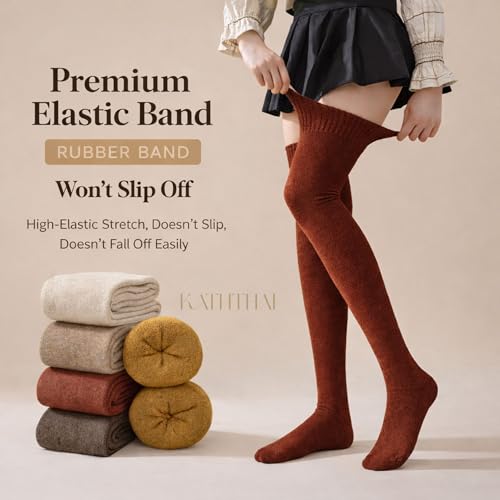 Image of Kaththai Wool Warm Thigh High Socks for Women | Soft & Breathable Knit Thermal Leg Warmers | Versatile Multi-Way Wear, Knee-Length | Winter & Fall Essential