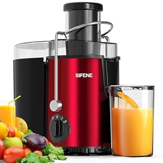 SiFENE Juicer Machine, 800W Peak Power Centrifugal Juice Extractor with 3 Inch Wide Mouth Chute, 3 Speed Control for Fruit and Vegetable, Compact Stainless Steel Juicer for Small Kitchen
