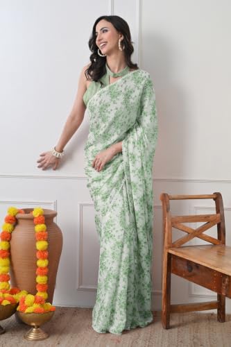 Image of MIRCHI FASHION Saree for Woman Georgette Floral and Leaf Printed | Elegant Farewell and Ceremonial Women's Sari with Blouse Piece
