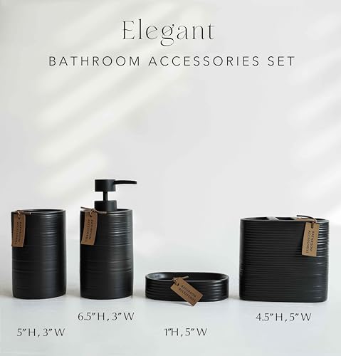 Sunesy SE-BS-B-01 Black Bathroom Accessories Sets Complete, Ceramic Bathroom Accessories Set Of 4 Includes Toothbrush Holder, Soap Dispenser, Bathroom Tumbler, Soap Dish thumb #2