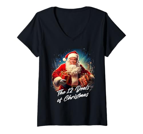 Mujer The 12 Deals of Christmas – Trump Santa Funny Graphic Camiseta Cuello V