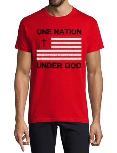 Photo de One Nation Under God United States Flag Christian Nation Crew Neck Cotton T-Shirt Homme Rouge, Rouge, L