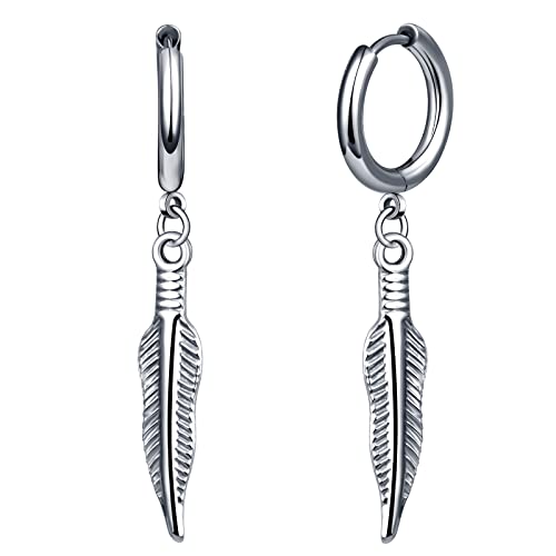 feilok Orecchini Studs Acciaio Inox Cartilage Barbell Ear Piercing Orecchini da Uomo Piuma