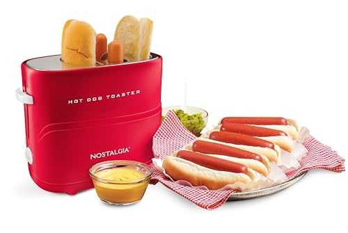 Nostalgia Retro Pop-Up Hot Dog Toaster, 2 Link and 2 Bun Capacity, With Mini Tongs, Works With Chicken, Turkey, Veggie Sausages and Brats
