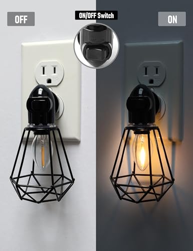 Image of Industrial Plug in Night Light with On Off Switch, 2-Pack Farmhouse LED Night Lights Plug into Wall Socket, Baby Nursery Nightlight with Vintage Lamp Shade for Adult Kids Room Bathroom Hallway